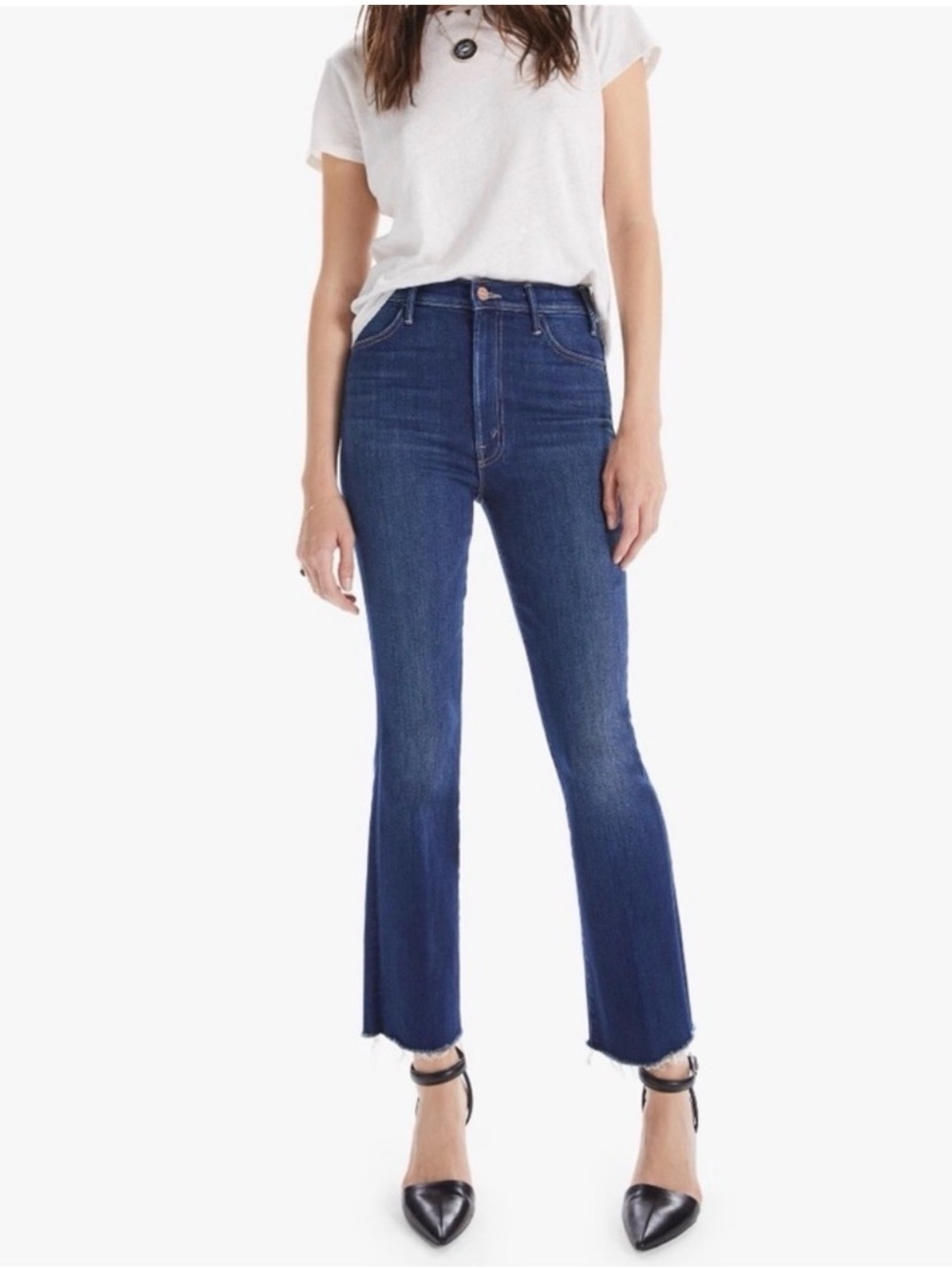 MOTHER The Hustler Ankle Fray Jeans in Dark Blue Home Movies Wash size 27